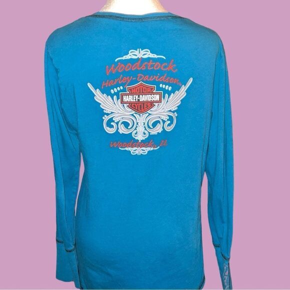 Harley Davidson dark teal green long sleeve top with logo on front - Picture 7 of 10